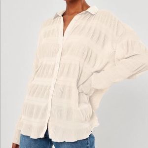 Cream Sheer Crinkle Extreme Oversized Shirt